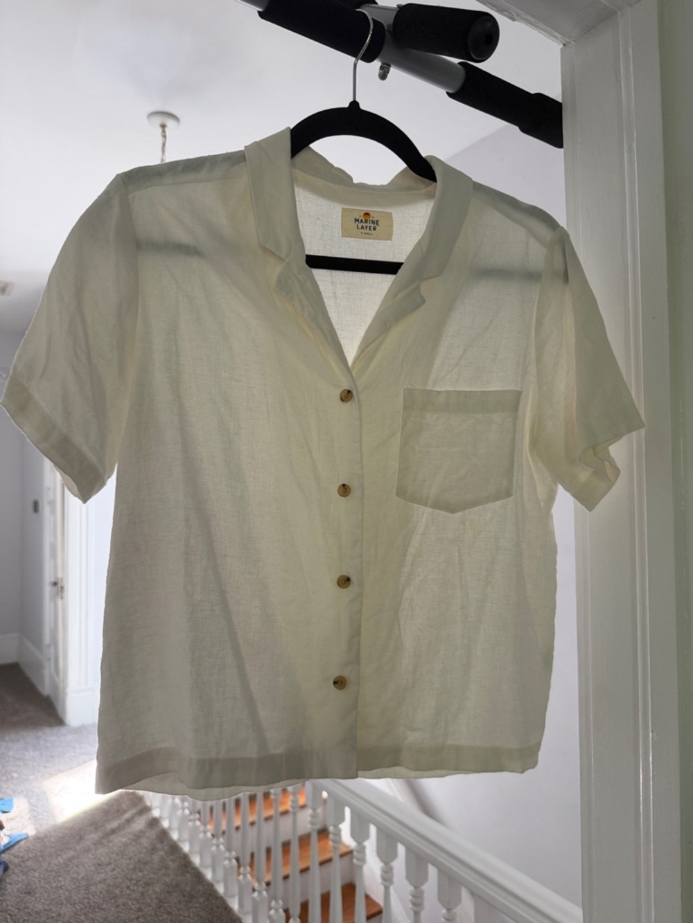 Marine Layer Cream Short-Sleeve Button Front Shirt